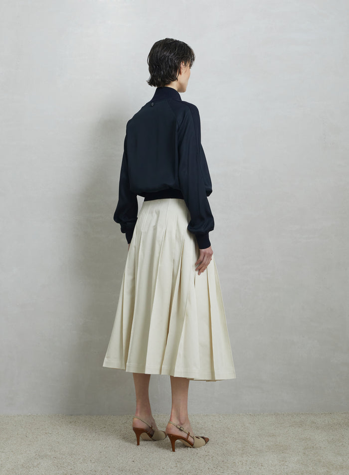 STRETCH COTTON CANVAS PLISSE MIDI SKIRT
