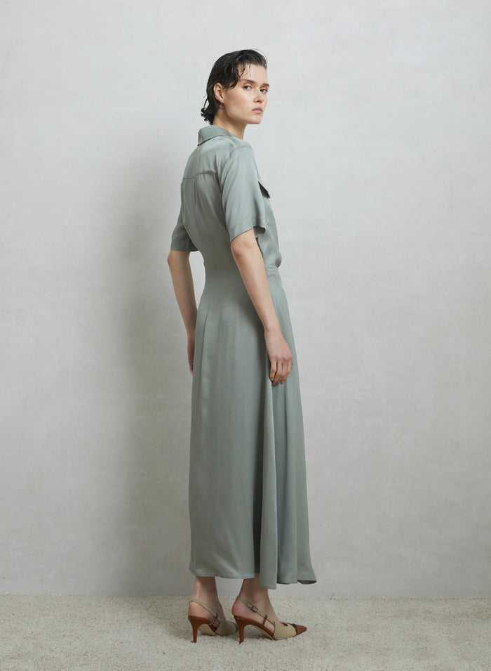 SILK BLEND TWILL CHEMISIER WRAP DRESS