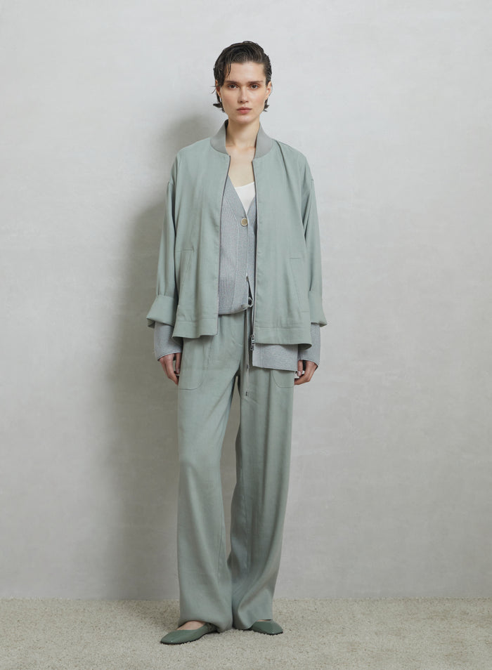 STRETCH LINEN AND VISCOSE BOMBER JACKET