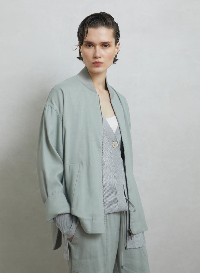 STRETCH LINEN AND VISCOSE BOMBER JACKET