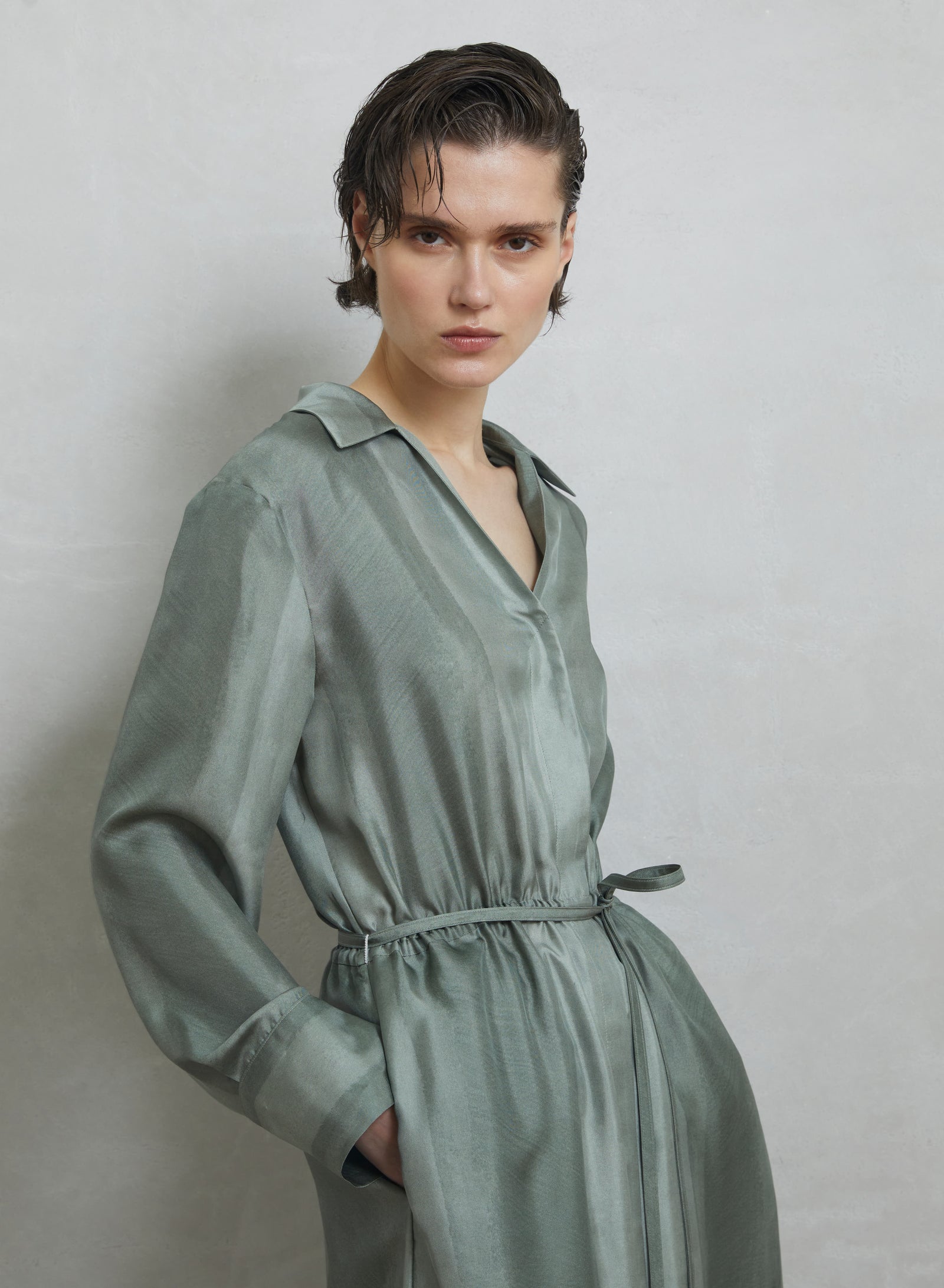 SILK TWILL PRINTED MIDI CHEMISIER DRESS