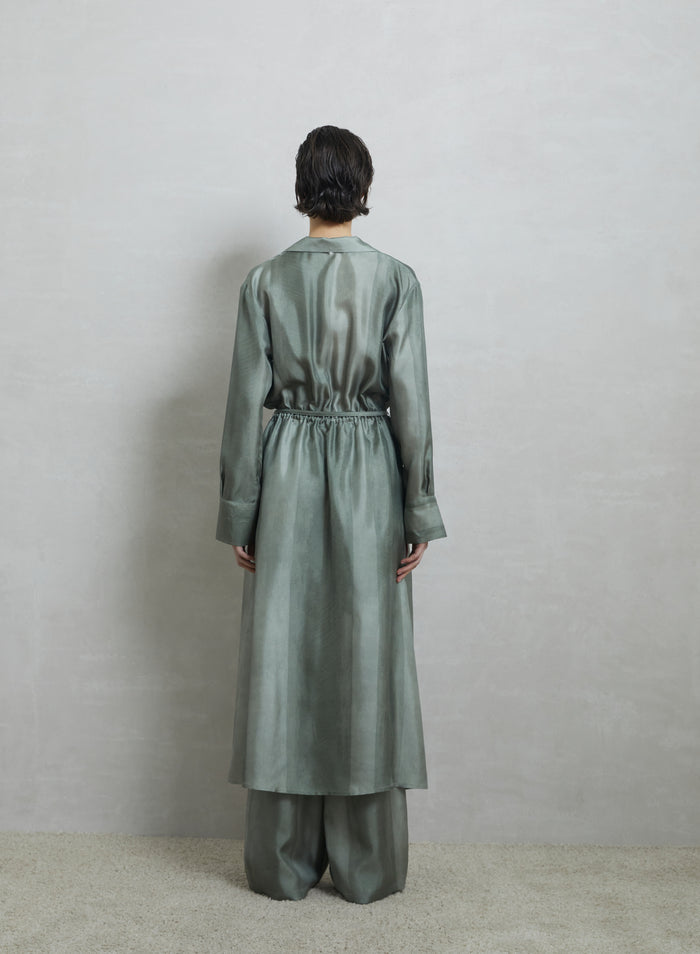 SILK TWILL PRINTED MIDI CHEMISIER DRESS