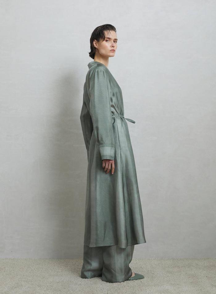 SILK TWILL PRINTED MIDI CHEMISIER DRESS