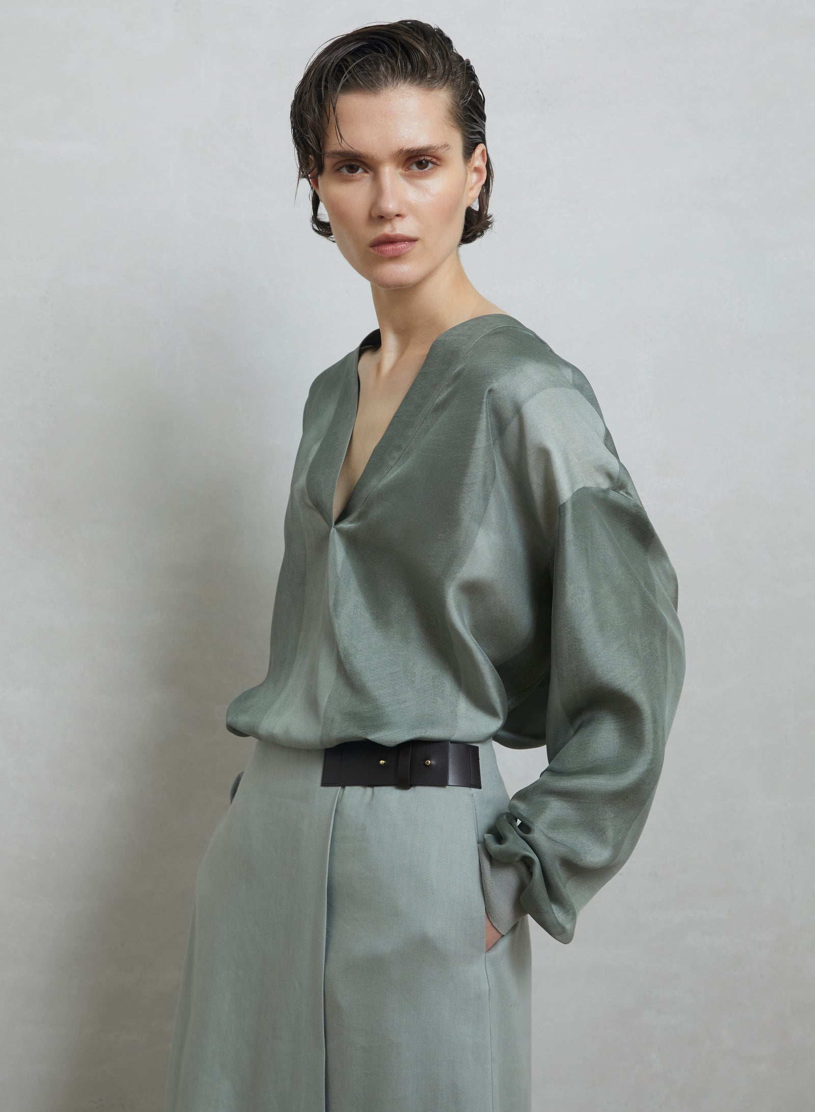 BLUSA IN TWILL DI MISTO SETA STAMPATA