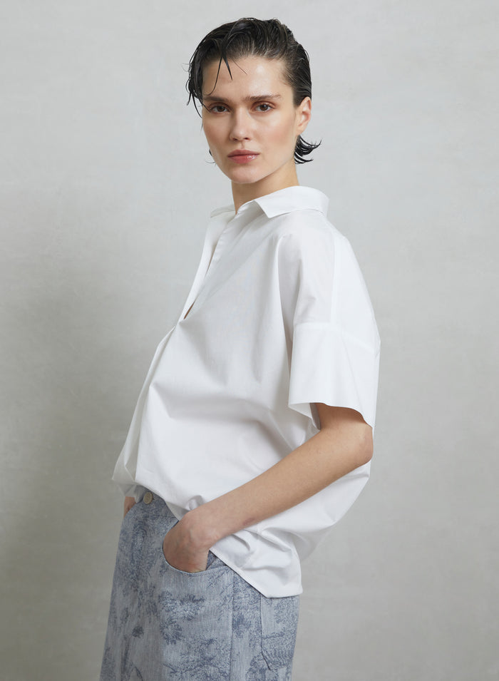 STRETCH COTTON POPLIN BLOUSE