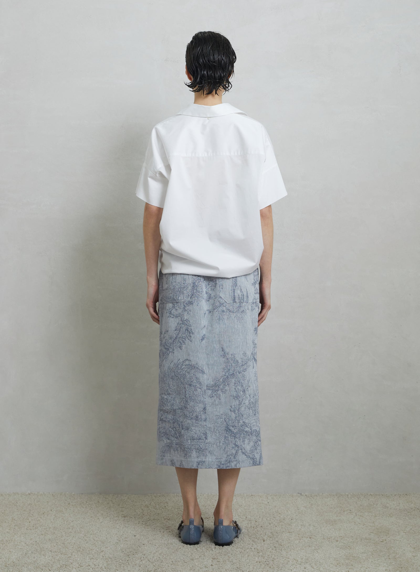 GONNA MIDI IN COTONE E LINO CON STAMPA JACQUARD TOILE DE JOUY