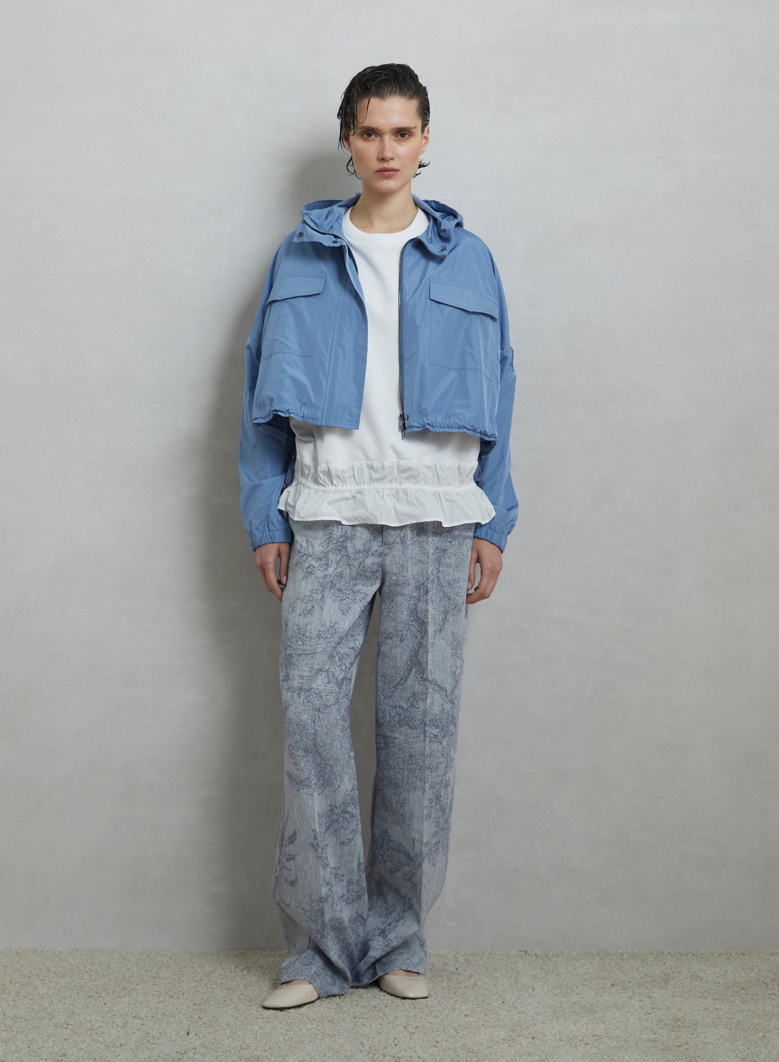 PANTALONI IN COTONE E LINO CON STAMPA JACQUARD TOILE DE JOUY