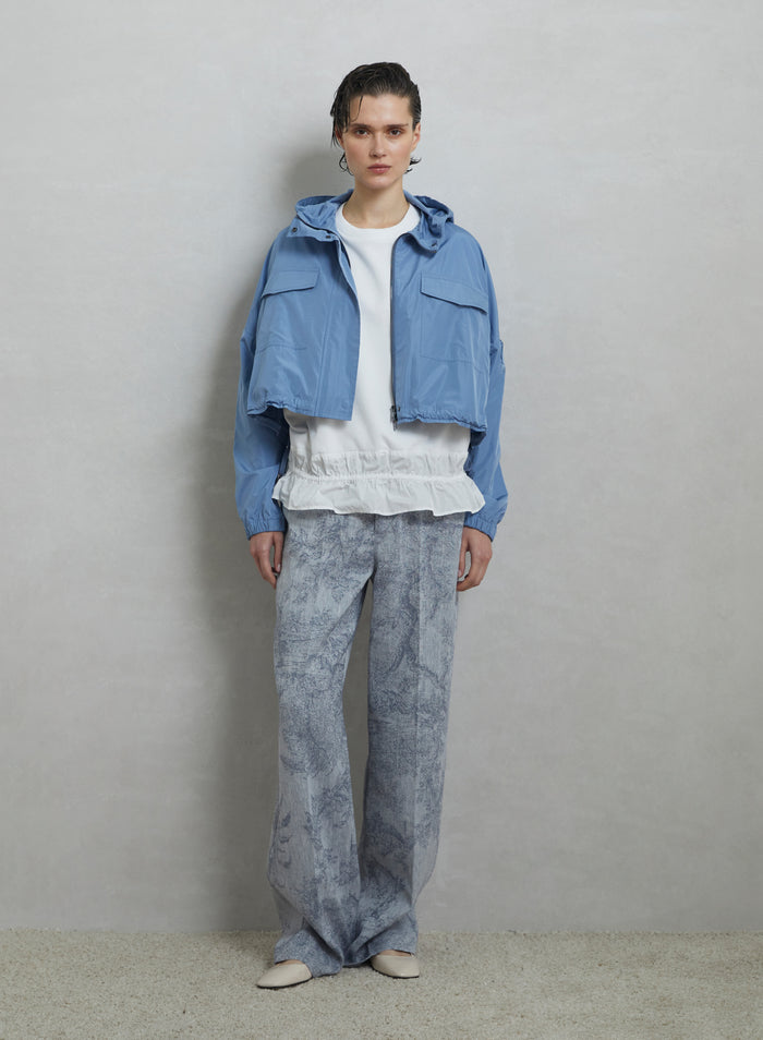 COTTON AND LINEN PANTS WITH TOILE DE JOUY JACQUARD PRINT