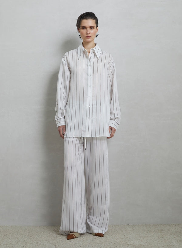 VISCOSE AND SILK BLEND STRIPED WIDE-LEG PANTS