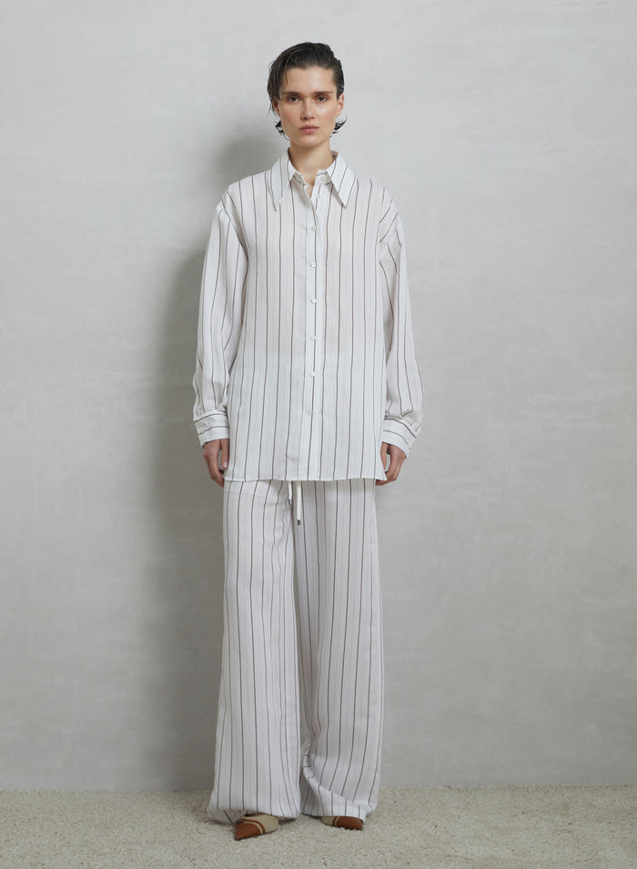 PANTALONI A GAMBA LARGA A RIGHE IN MISTO VISCOSA E SETA