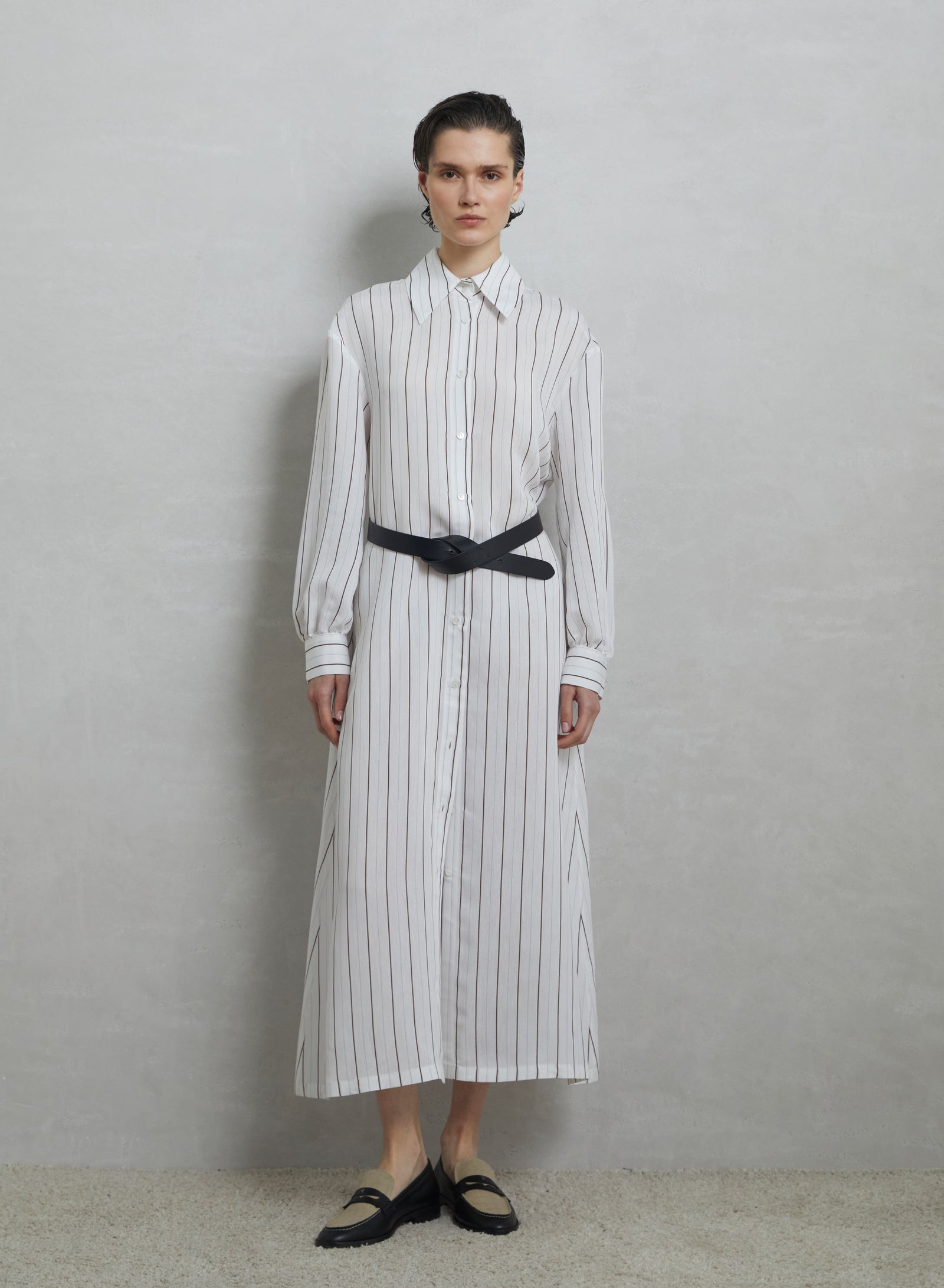 VISCOSE AND SILK BLEND STRIPED CHEMISIER DRESS
