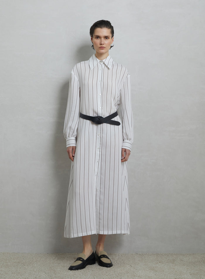 VISCOSE AND SILK BLEND STRIPED CHEMISIER DRESS