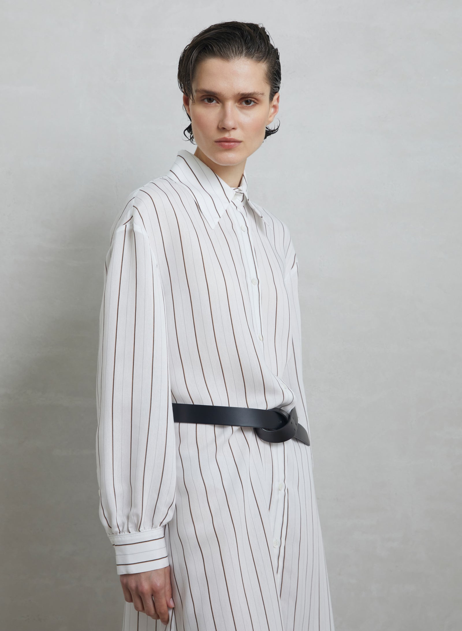 VISCOSE AND SILK BLEND STRIPED CHEMISIER DRESS