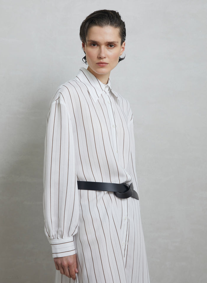 VISCOSE AND SILK BLEND STRIPED CHEMISIER DRESS