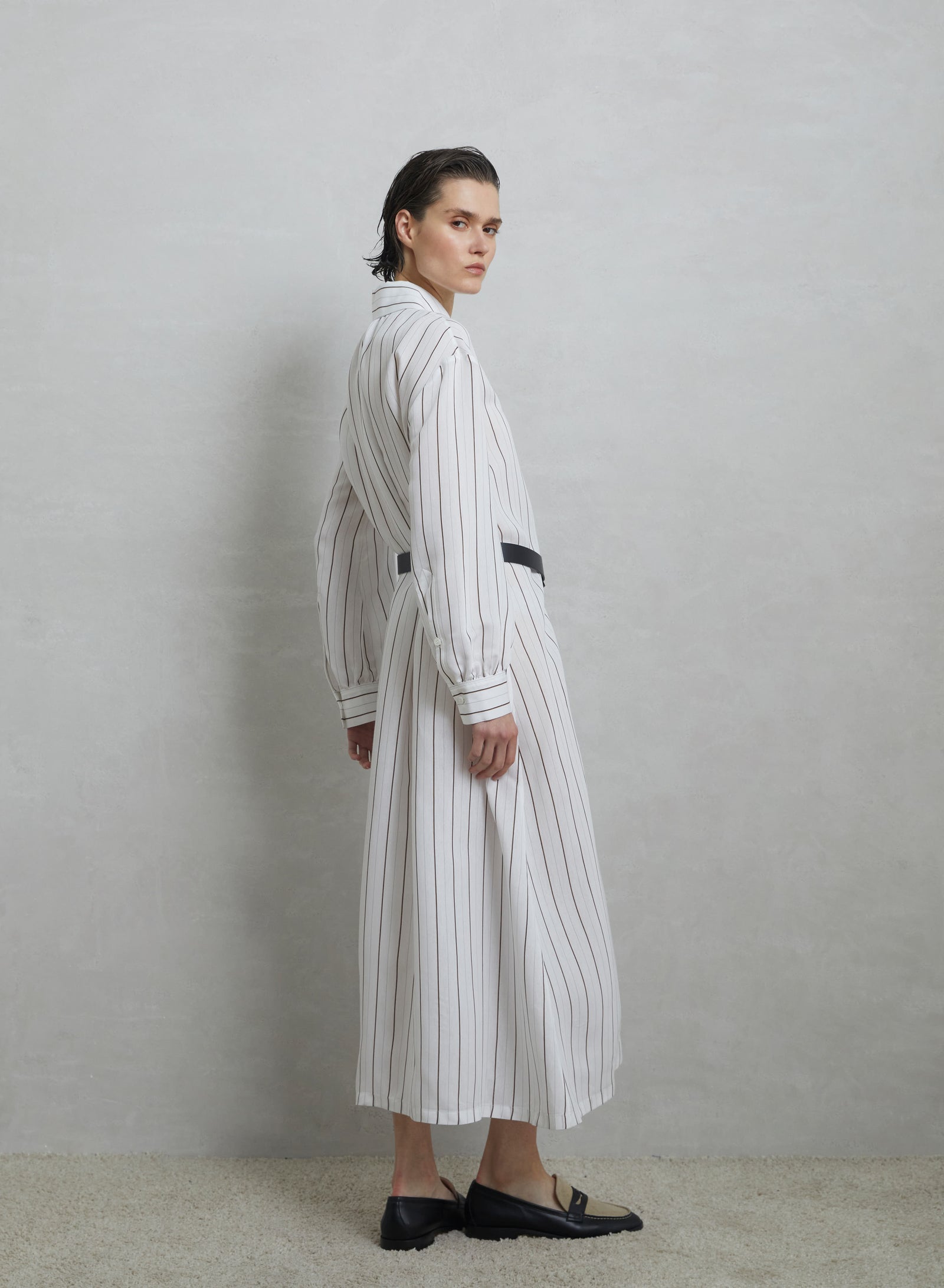 VISCOSE AND SILK BLEND STRIPED CHEMISIER DRESS