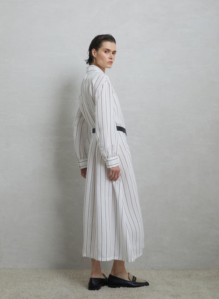 VISCOSE AND SILK BLEND STRIPED CHEMISIER DRESS