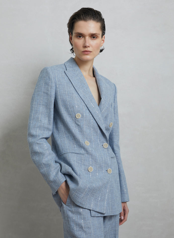 LINEN BLEND JACKET WITH SEQUINS PINSTRIPES