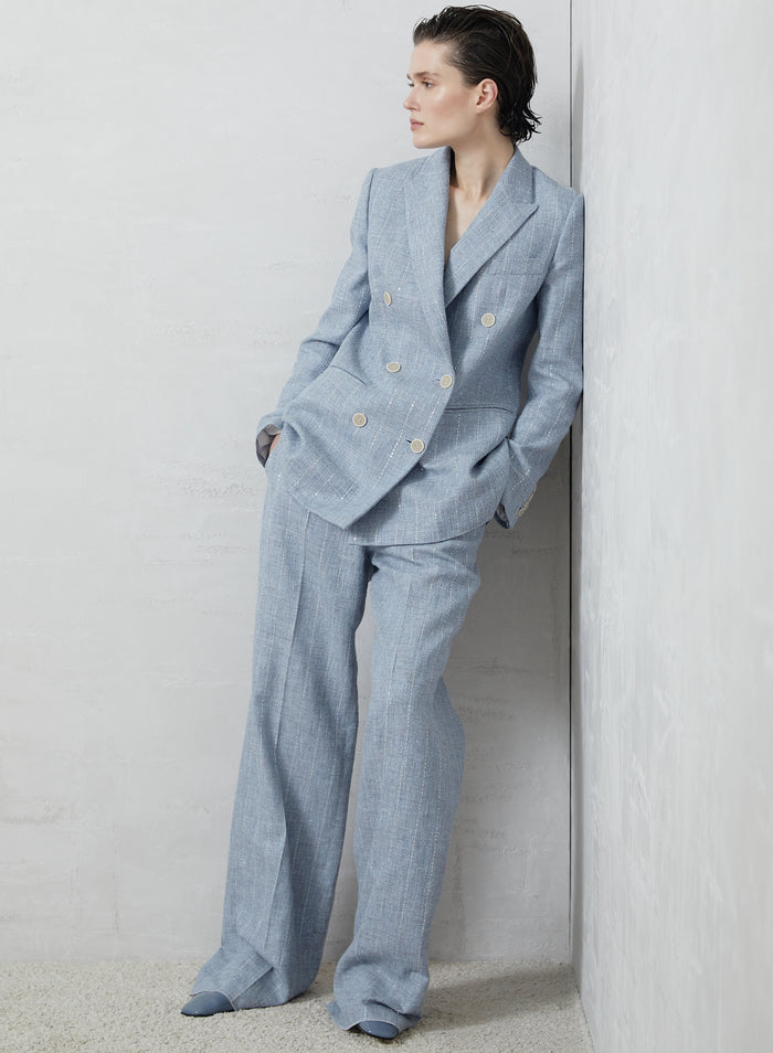 LINEN BLEND PANTS WITH SEQUINS PINSTRIPES