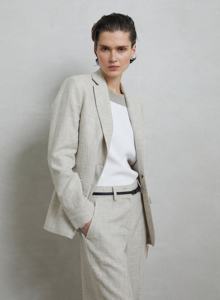 LINEN BLEND WITH SEQUINS PINSTRIPES SINGLE-BREASTED JACKET