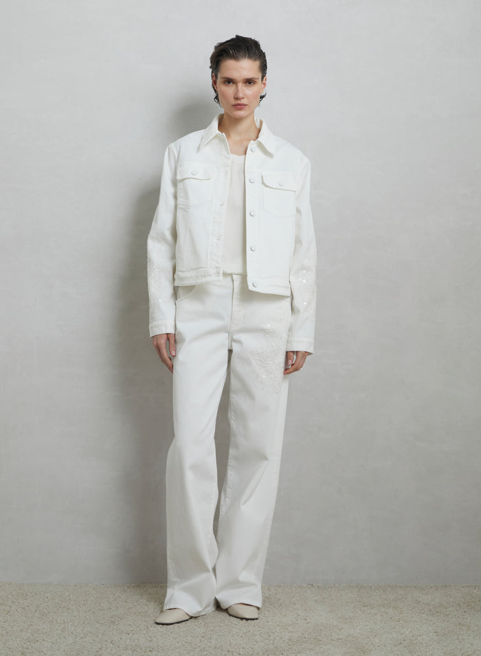 WIDE LEG DENIM PANTS WIT EMBROIDERY