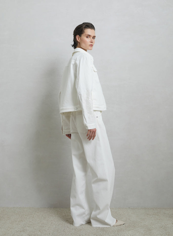 WIDE LEG DENIM PANTS WIT EMBROIDERY