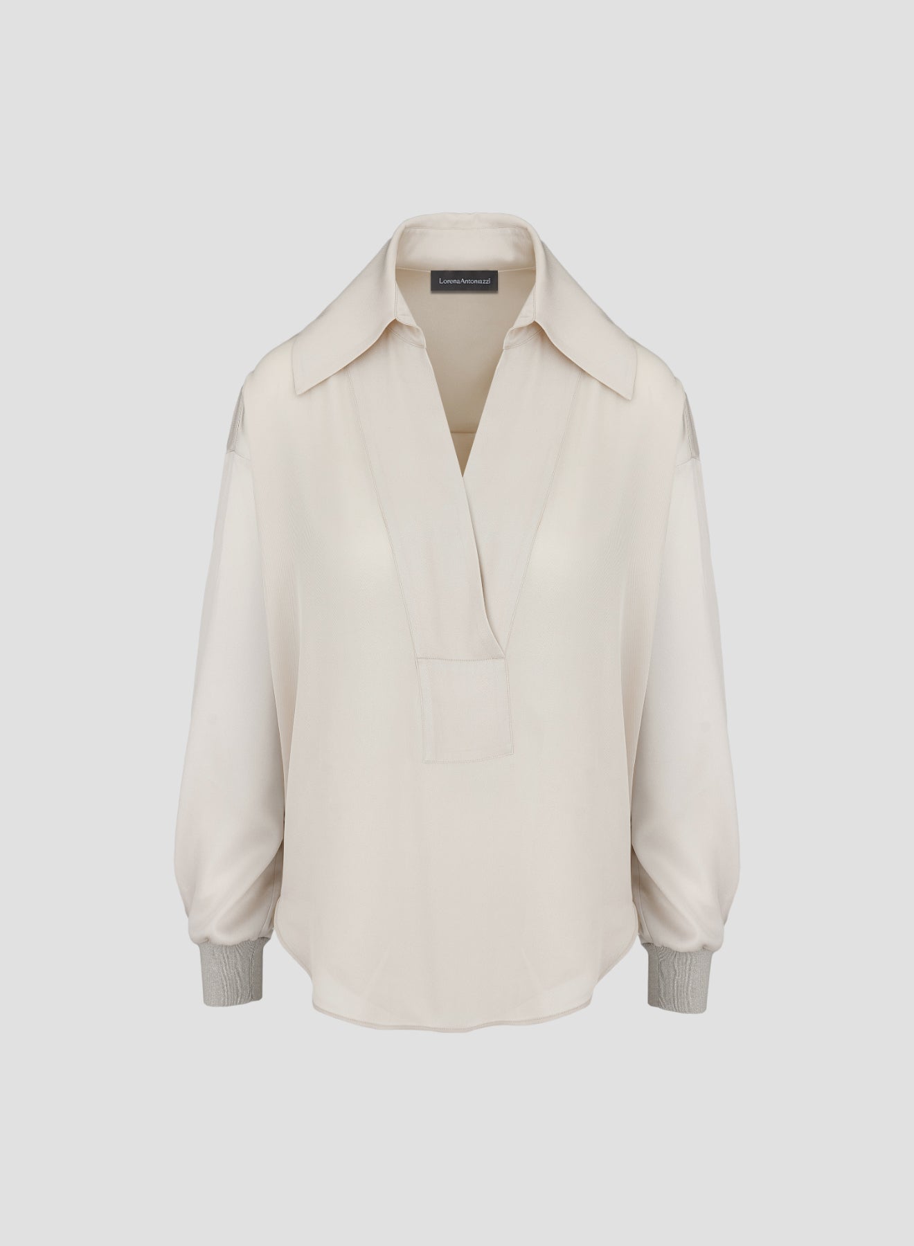 BLUSA IN TWILL DI SETA CON SCOLLO A POLO