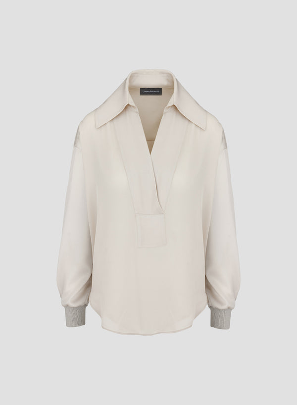 BLUSA IN TWILL DI SETA CON SCOLLO A POLO