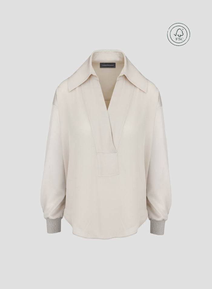 SILK TWILL POLO-NECK BLOUSE