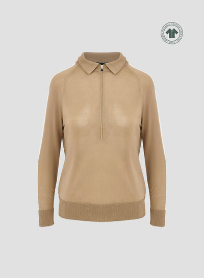 SILK KNIT POLO WITH INTARSIA DETAIL