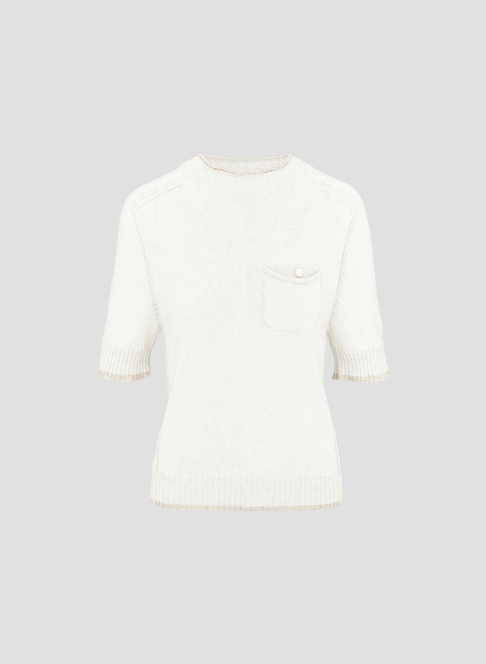 T-SHIRT IN MAGLIA DI COTONE VANISE CON FILO PAILLETTES