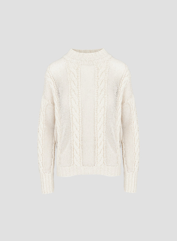 MAGLIA GIROCOLLO CON INTRECCI SCARICATI