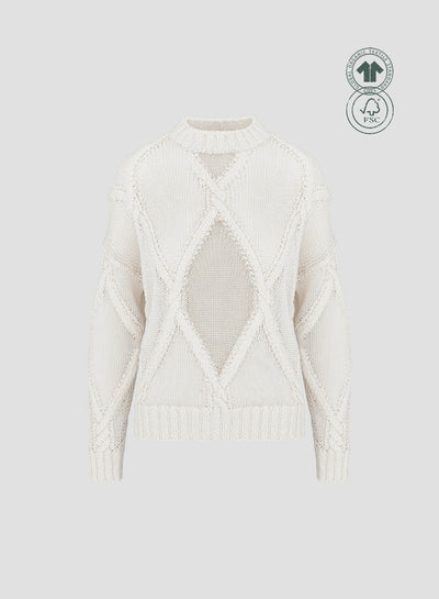 CABLE KNIT CREW-NECK SWEATER WITH DIAMOND PATTERN