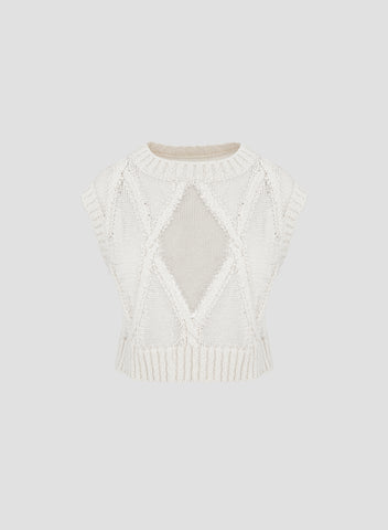 GILET IN MAGLIA CON INTRECCI A ROMBO