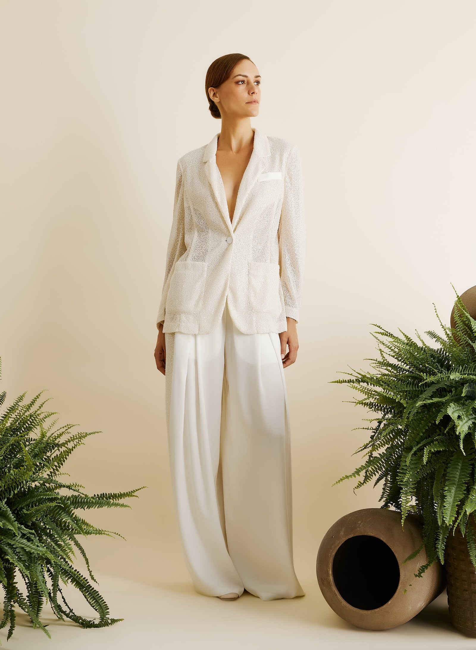 SINGLE-BREASTED MESH AND MICRO-SEQUIN JACKET