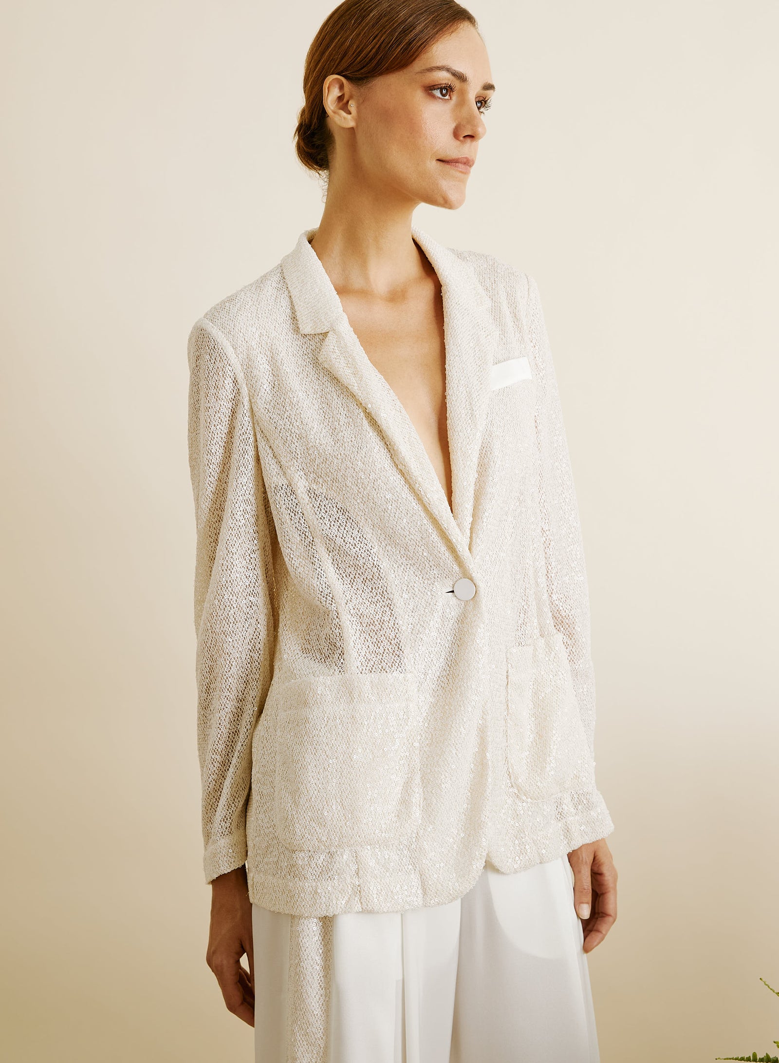 SINGLE-BREASTED MESH AND MICRO-SEQUIN JACKET