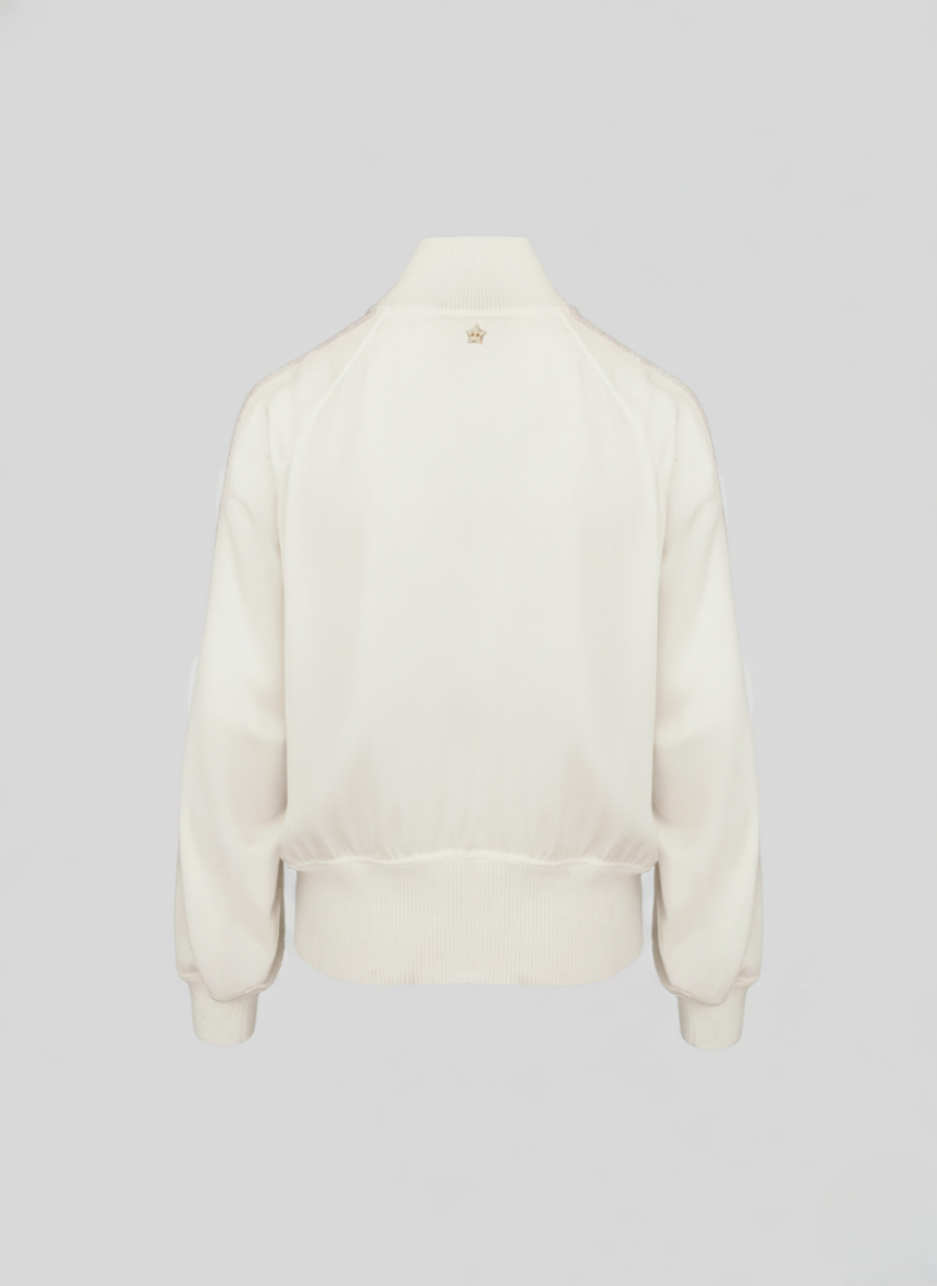 SILK BLEND TWILL BOMBER JACKET WITH MESH AND MICRO SEQUIN DETAILS