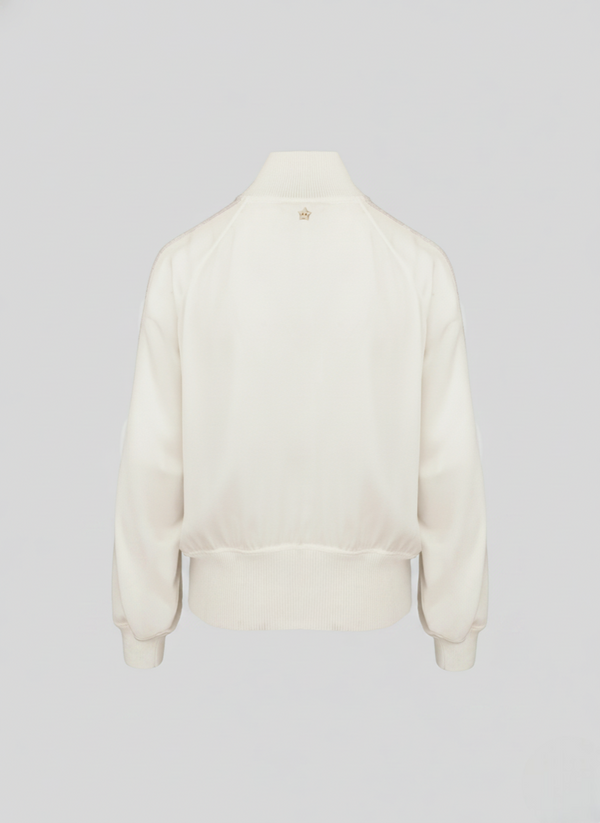 SILK BLEND TWILL BOMBER JACKET WITH MESH AND MICRO SEQUIN DETAILS
