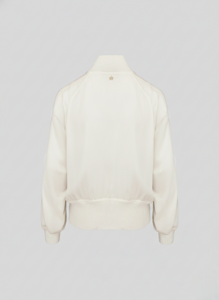 SILK BLEND TWILL BOMBER JACKET WITH MESH AND MICRO SEQUIN DETAILS
