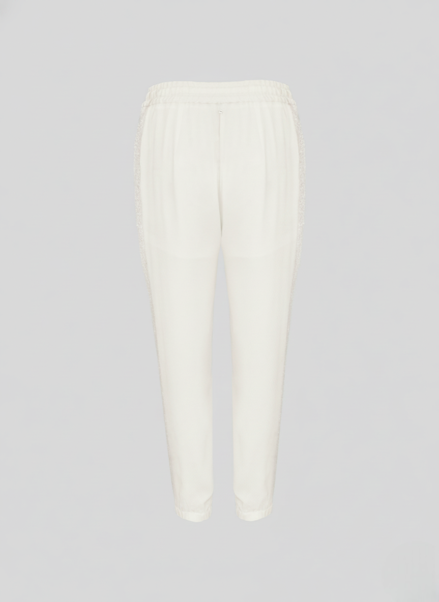 JOGGER IN TWILL DI MISTO SETA CON DETTAGLI IN RETE E MICROPAILLETTES