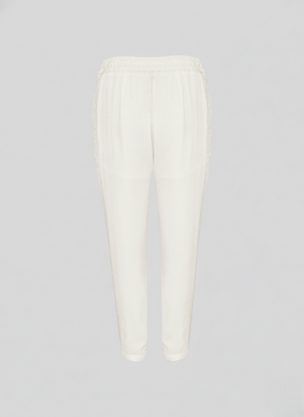 SILK BLEND TWILL JOGGERS WITH MESH AND MICRO-SEQUIN DETAILS