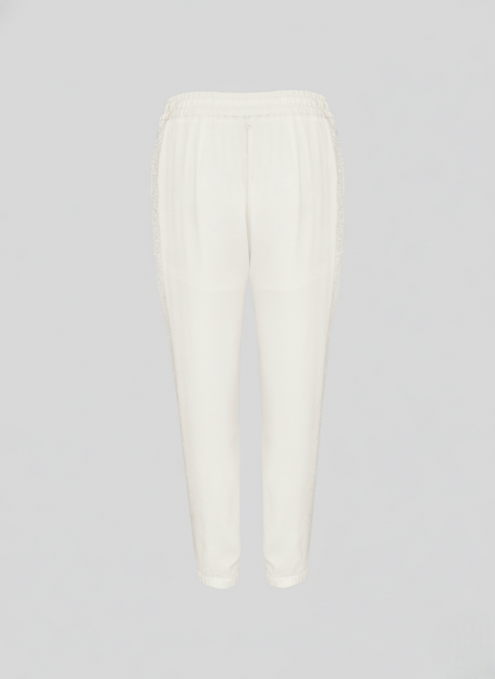 JOGGER IN TWILL DI MISTO SETA CON DETTAGLI IN RETE E MICROPAILLETTES