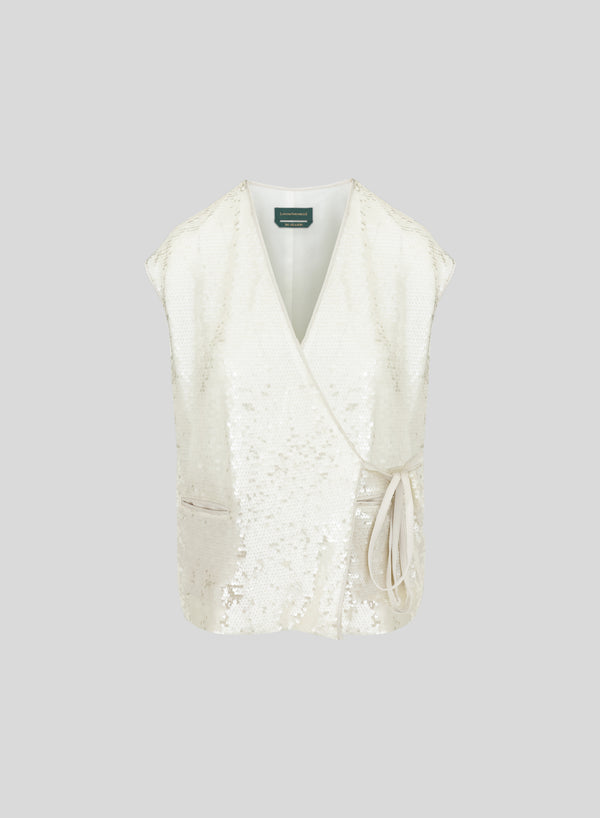MESH AND MICRO-SEQUIN WRAP VEST