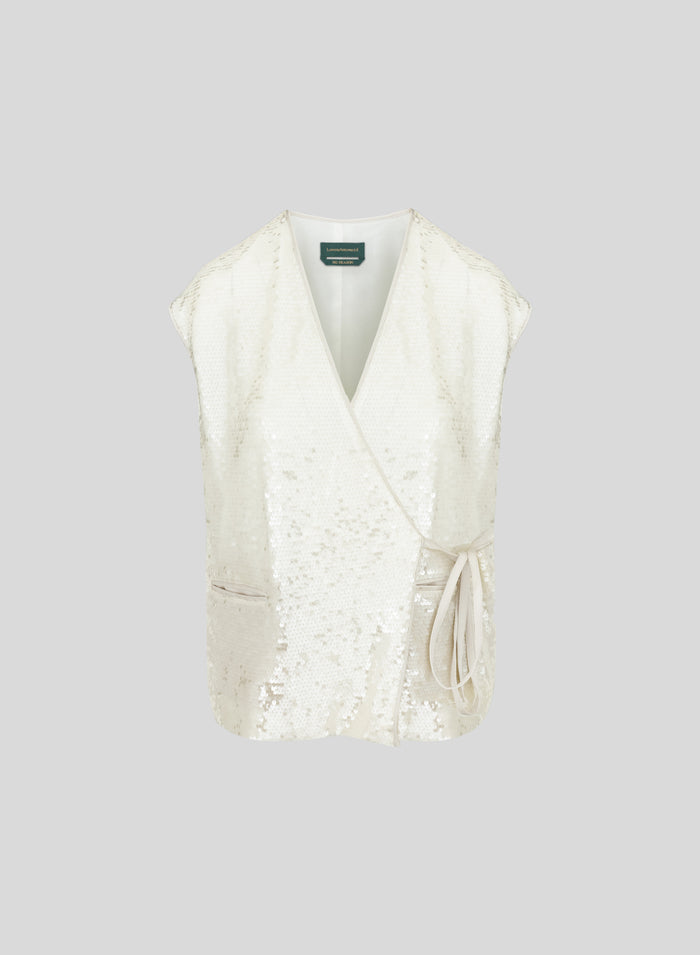 MESH AND MICRO-SEQUIN WRAP VEST