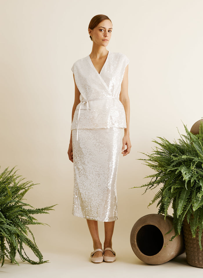 MESH AND MICRO-SEQUIN WRAP VEST