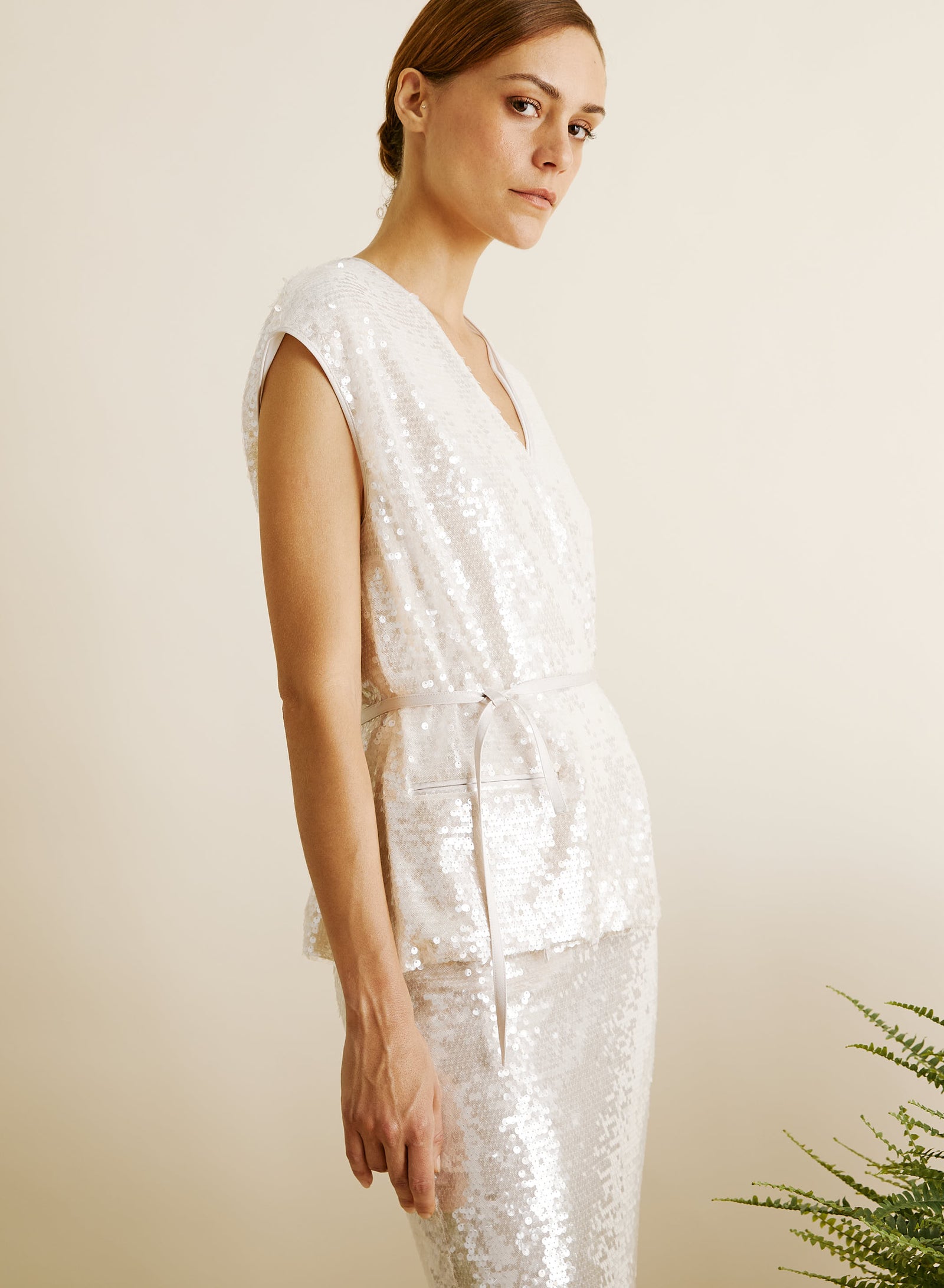 MESH AND MICRO-SEQUIN WRAP VEST