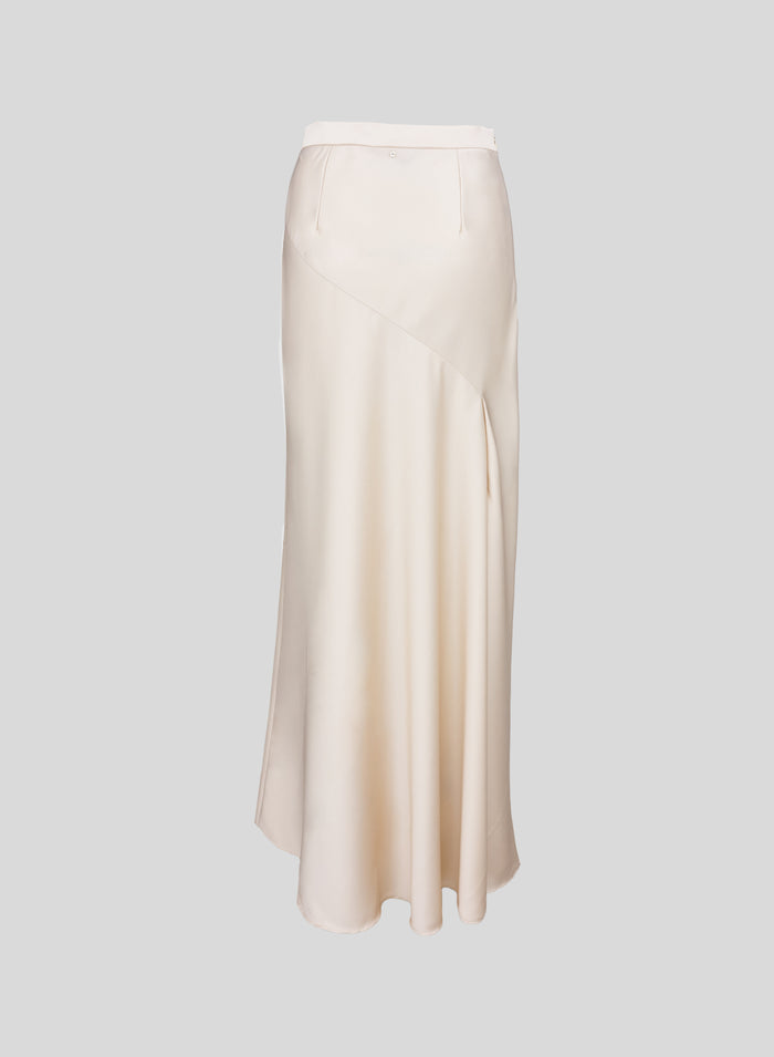 ASYMMETRIC LONG SKIRT IN SHINY SATIN