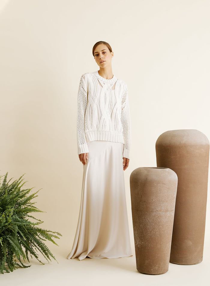 ASYMMETRIC LONG SKIRT IN SHINY SATIN