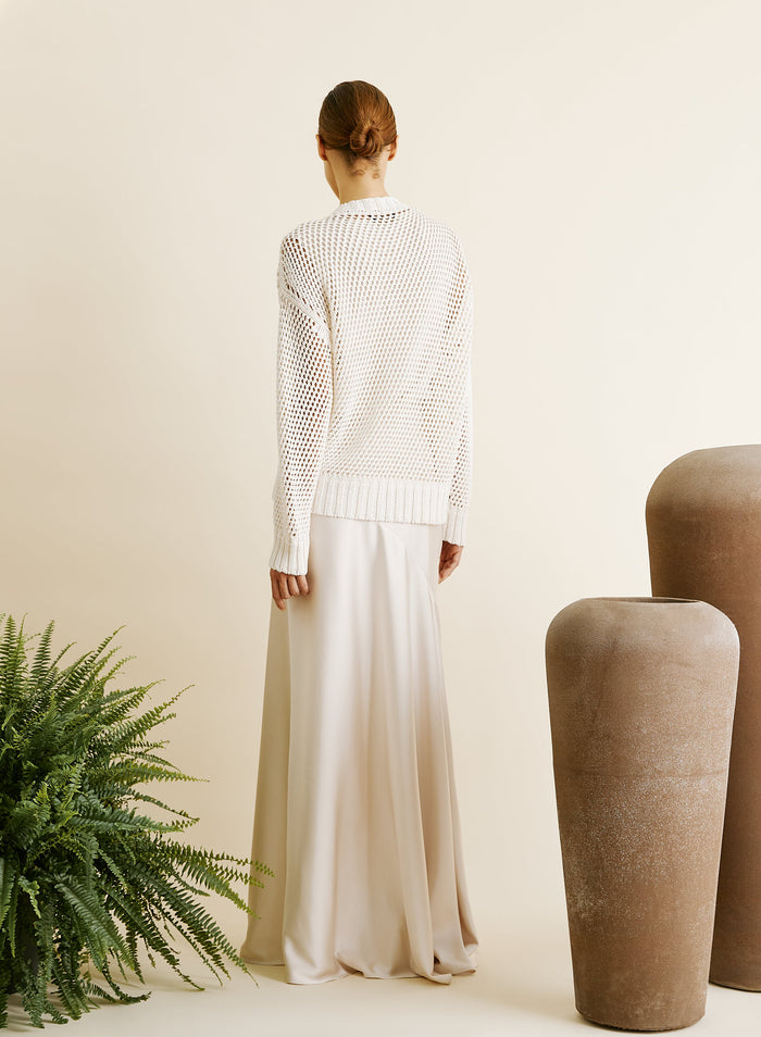 ASYMMETRIC LONG SKIRT IN SHINY SATIN