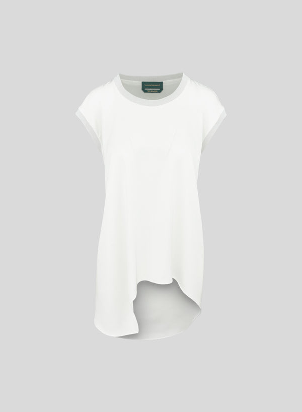 T-SHIRT ASIMMETRICA IN RASO LUCIDO