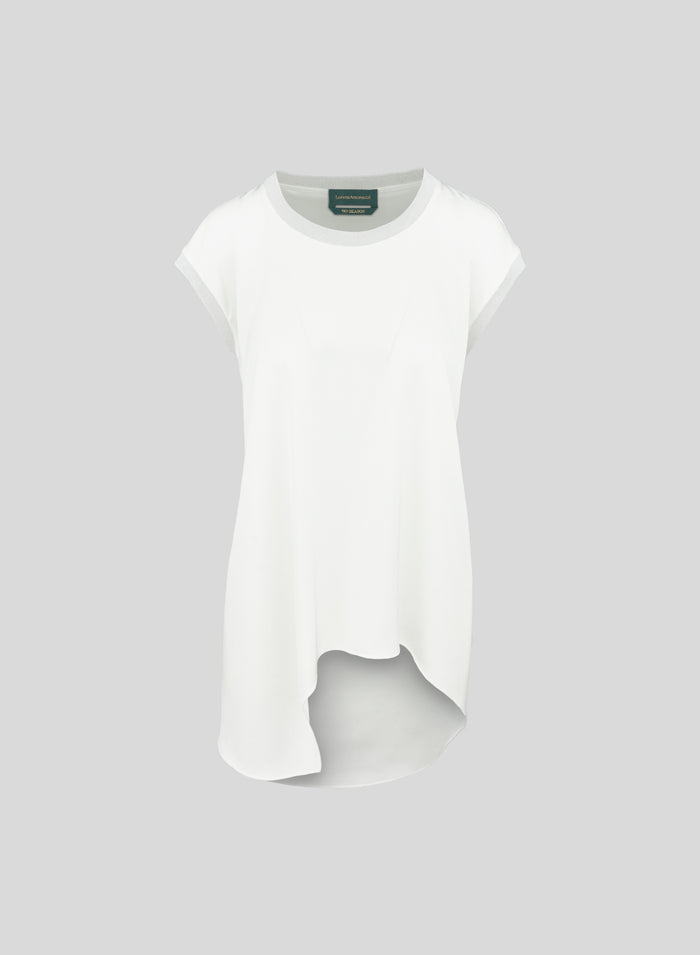 T-SHIRT ASIMMETRICA IN RASO LUCIDO